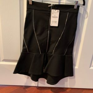 Zara Fitted Black Skirt with Ruffles and Zippers, Size Small